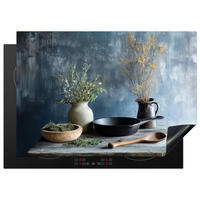 HERDABDECKPLATTE Stilleben - Kräuter - Rustikal Herdabdeckung Induktionsfeld 75x52 cm - Blaugrau, Kunststoff (75/52/0.2cm) - MuchoWow