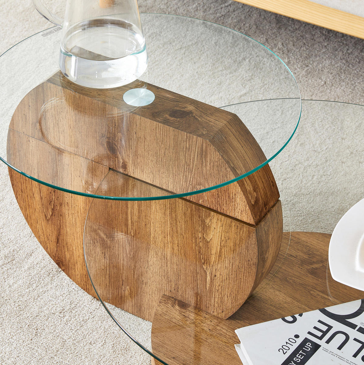 COUCHTISCH 70/70/50 cm mit mehrstufigen Ablageflächen und gehärteter Glasplatte, Transparent/Holz - Klar, Holzwerkstoff (69.8/69.8/49.8cm) - Redom
