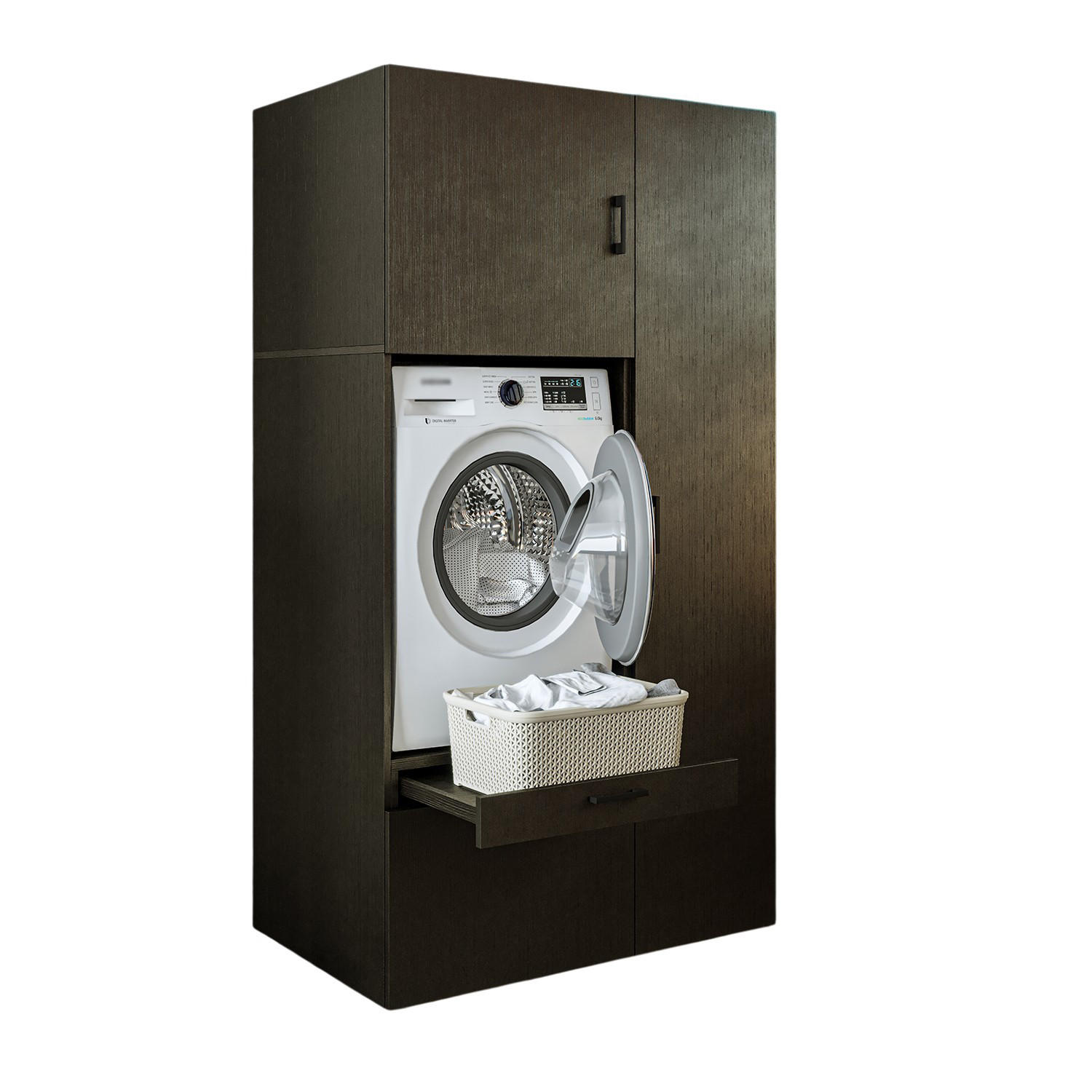 WASCHMASCHINENSCHRANK Serie 2 112cm Breit, 205cm Hoch - Schwarz, Holzwerkstoff (112/205/67cm)