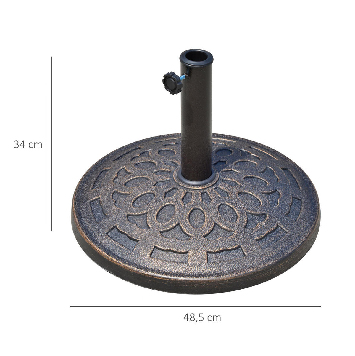 SONNENSCHIRMSTÄNDER 48,5/48,5/34 cm bronze aus Harz mit Stahlrohr für Ø38/48 mm - Bronzefarben, Kunststoff (48.5/48.5cm) - OKWISH