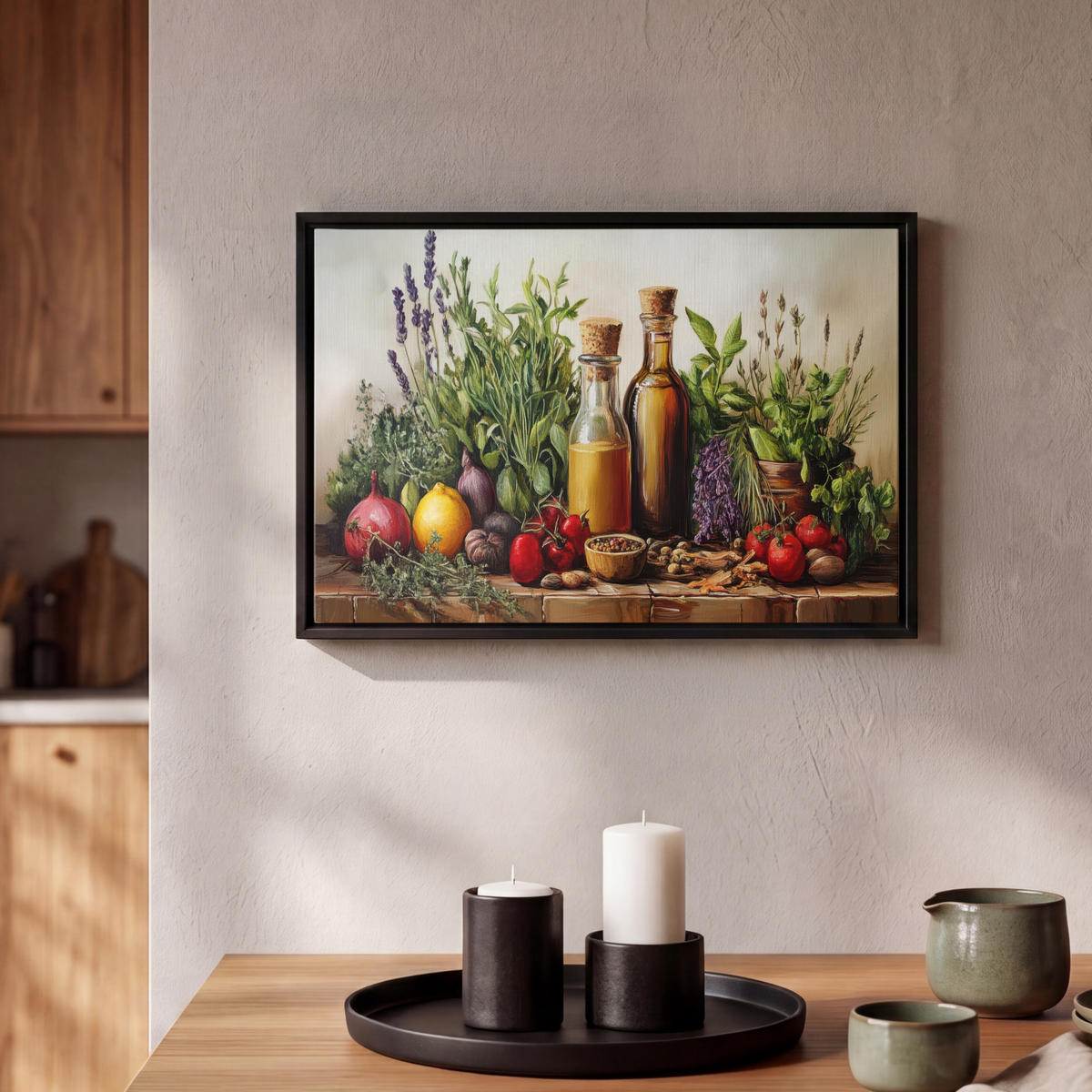 LEINWAND Bilder mit Rahmen - Stilleben - Kräuter - Gewürze - Früchte - Farbenfroh - 30x20 - Grün, Textil (30/20cm) - MuchoWow
