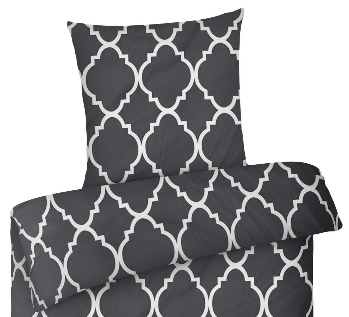 BETTWÄSCHE-RENFORCE 200x200 Anthrazit Muster, Bettbezug aus 100% Baumwolle - Anthrazit, Textil (200/200cm) - Carpe Sonno