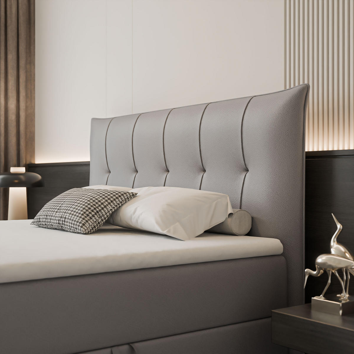 BOXBETT CHESTER 180/200 cm mit Matratze und Topper, Grau - Grau, Holzwerkstoff/Textil (180/200cm) - Idohome