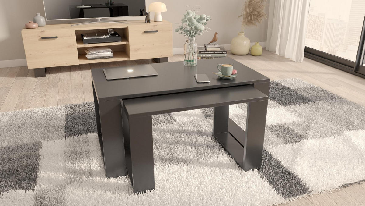 COUCHTISCH WESTA Schwarz 2er-Set - Schwarz, Holzwerkstoff (50/100/47.8cm) - Matkam Möbel