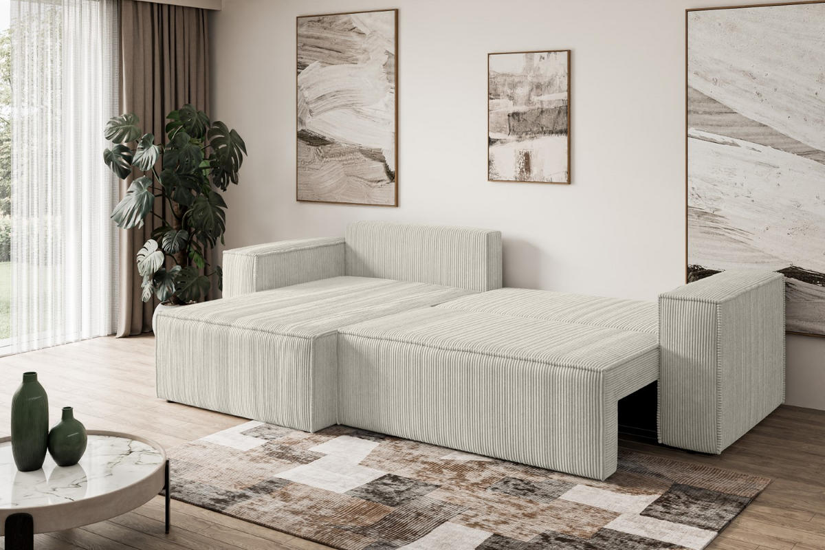 ECKSOFA mit Schlaffunktion und Bettkasten CELTIC-XL - 277x143x83 cm Hellgrau Cord - Hellgrau/Schwarz, Holzwerkstoff/Kunststoff (277/143cm) - ALTDECOR