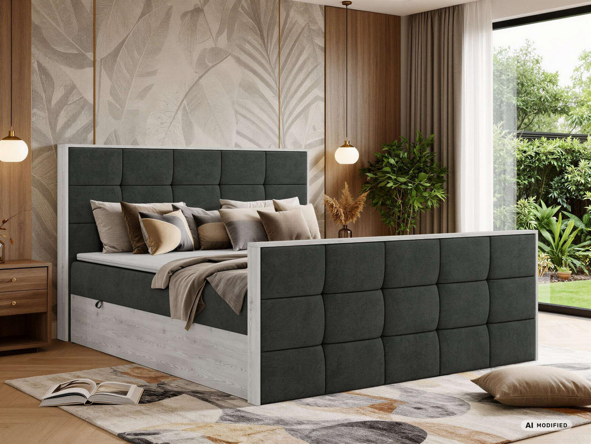 BOXBETT ALNOR DUO 180/200 - Dunkelgrau Stukture - Topper T25 - H3 - Dunkelgrau/Schwarz, Kunststoff/Textil (180/200cm) - MKS