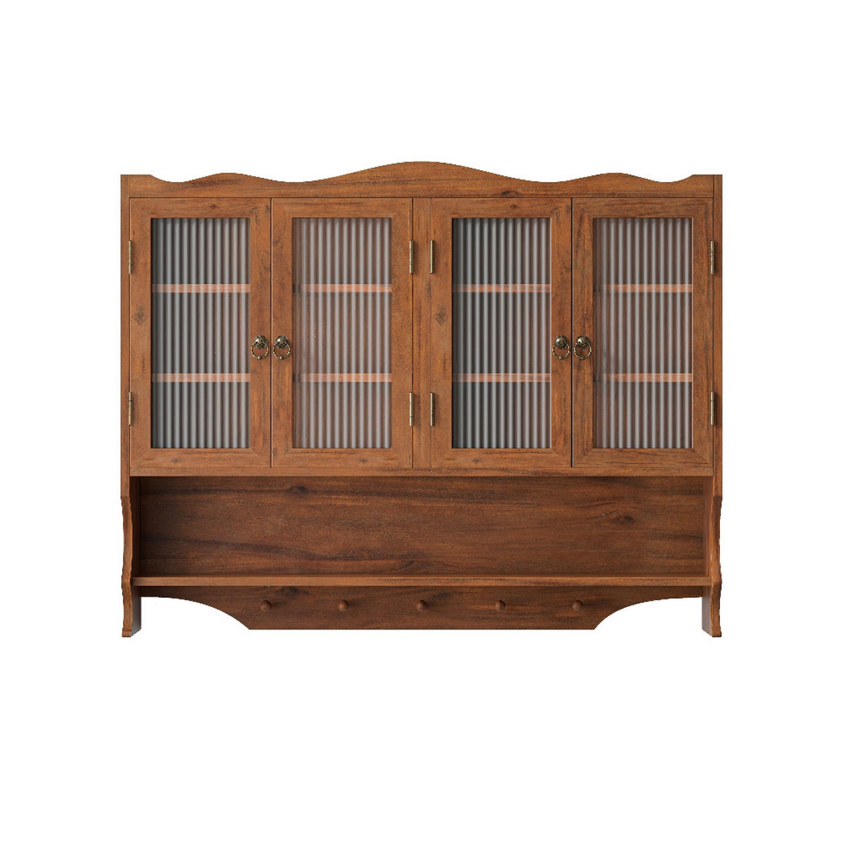 KÜCHENSCHRANK MIT 4 TÜREN UND HAKENLEISTE, Massivholz und Glas, Braun, Retro Badezimmerschrank, 100/80/20 cm - Braun, Kunststoff (20/80/100cm) - Rolipo