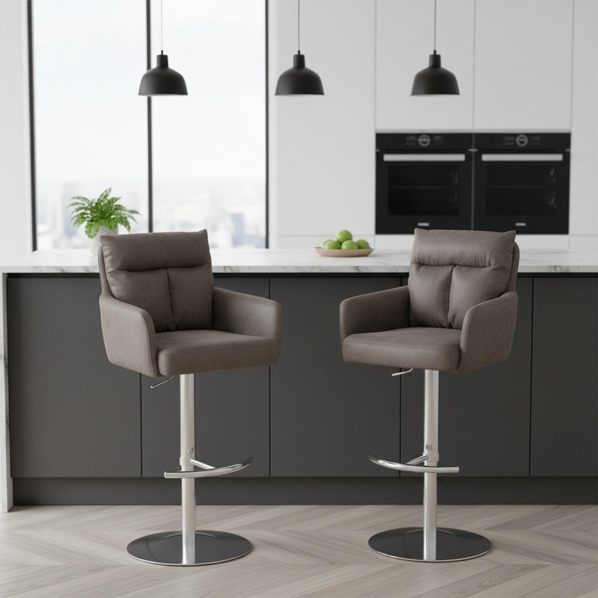 BARHOCKER Leo - Taupe/Chromfarben, Textil/Metall (54/96/57cm) - DUBI Möbel