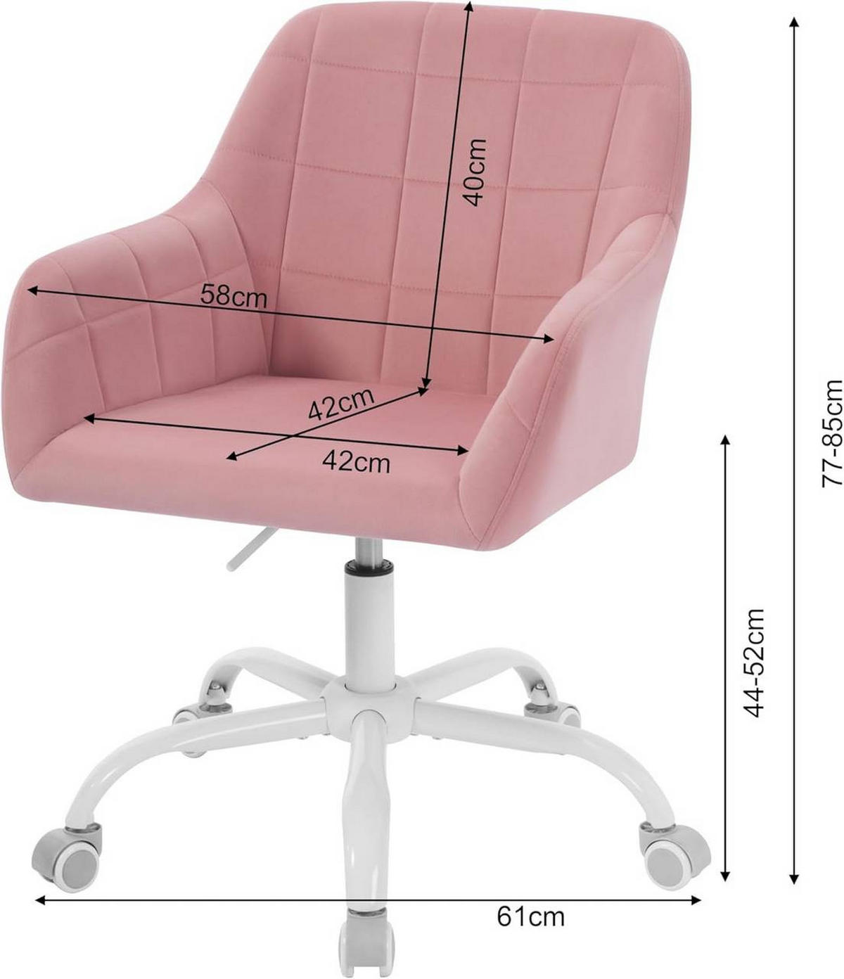 DREHSTUHL drehbar, Bürostuhl ergonomisch, Samt, Rosa - Weiß/Rosa, Kunststoff/Textil (58/77/61cm) - Woltu