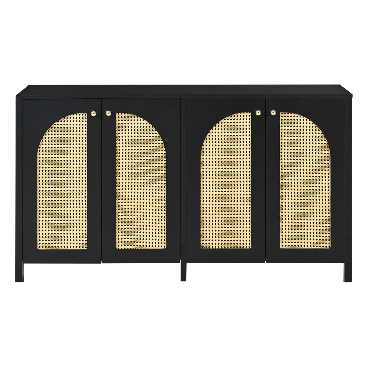 SIDEBOARD aus MDF 145x40x80 cm und Spanplatte Schwarz mit 4 Kunst-Rattantüren - Schwarz, Holzwerkstoff (145/80/40cm) - IVMEU