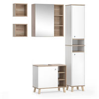 BADMÖBEL-SET Senyo Weiß 4 Teile, mit Hochschrank - Weiß/Sonoma Eiche, Holzwerkstoff (62/54/32cm) - Vicco