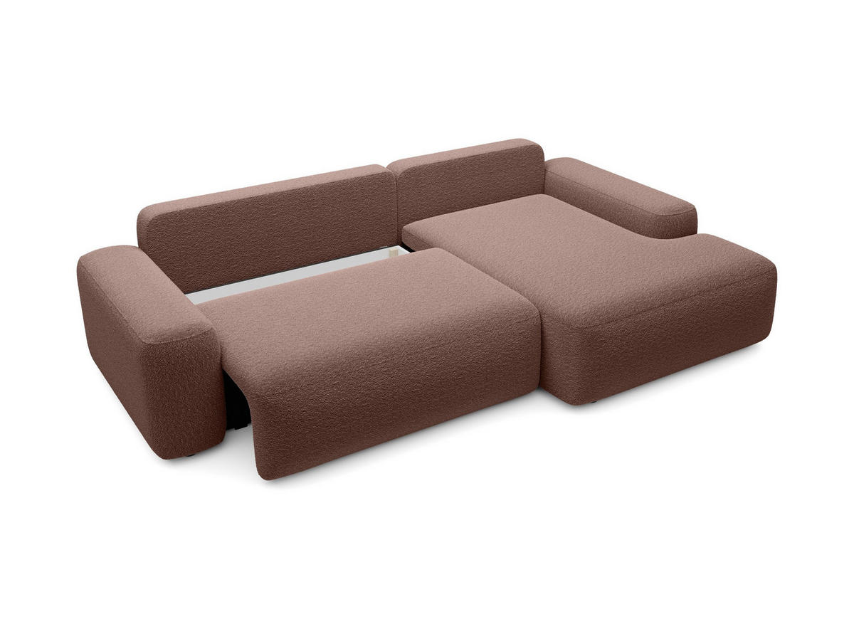 ECKSOFA RUOTA Braun Boucle-Stoff mit Schlaffunktion - Braun, Holz (264/162cm) - MASSENO