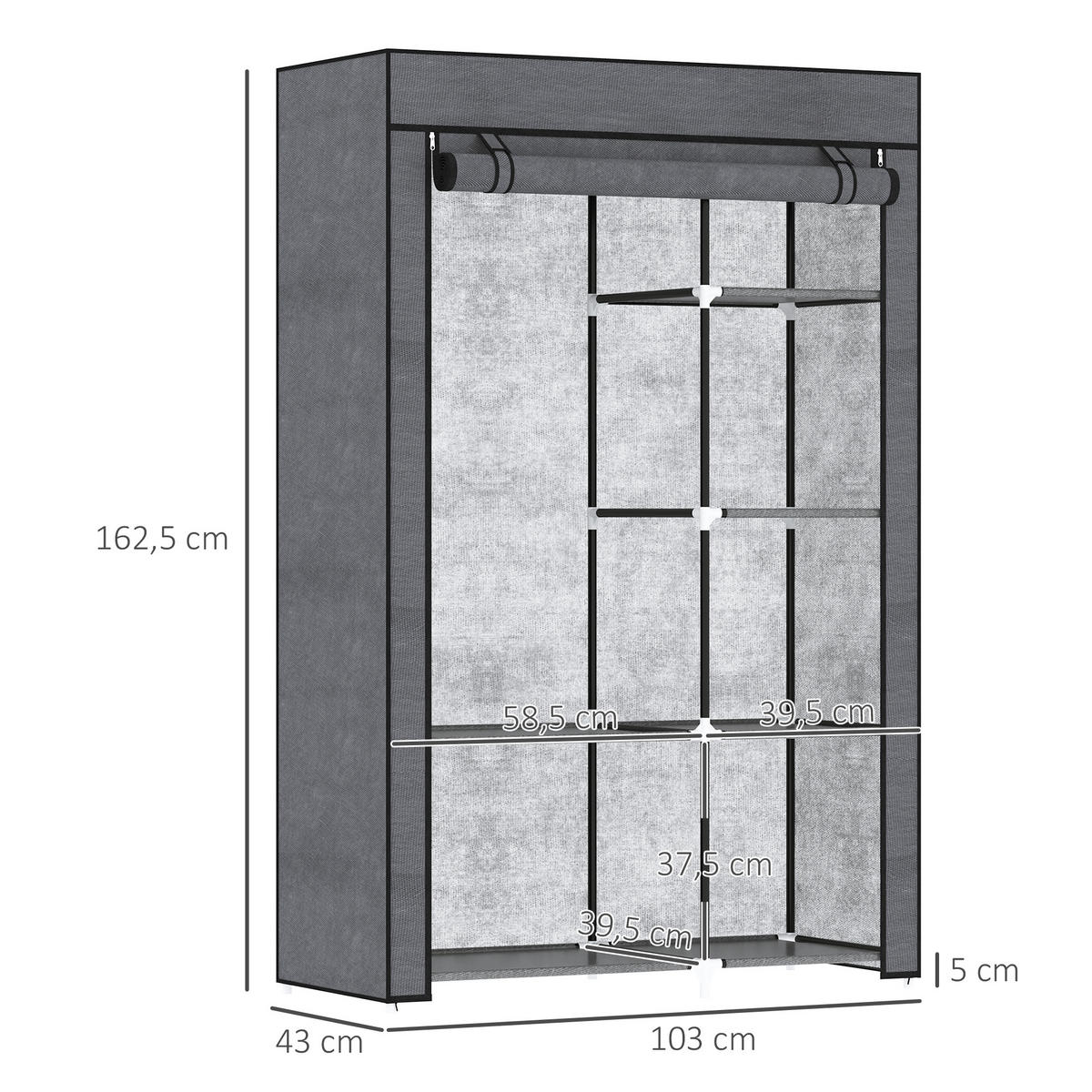 KLEIDERSCHRANK, 6 Fächern, Dunkelgrau, 103 x 43 x 162,5 cm - Dunkelgrau, Metall (103/162.5/43cm) - HOMCOM