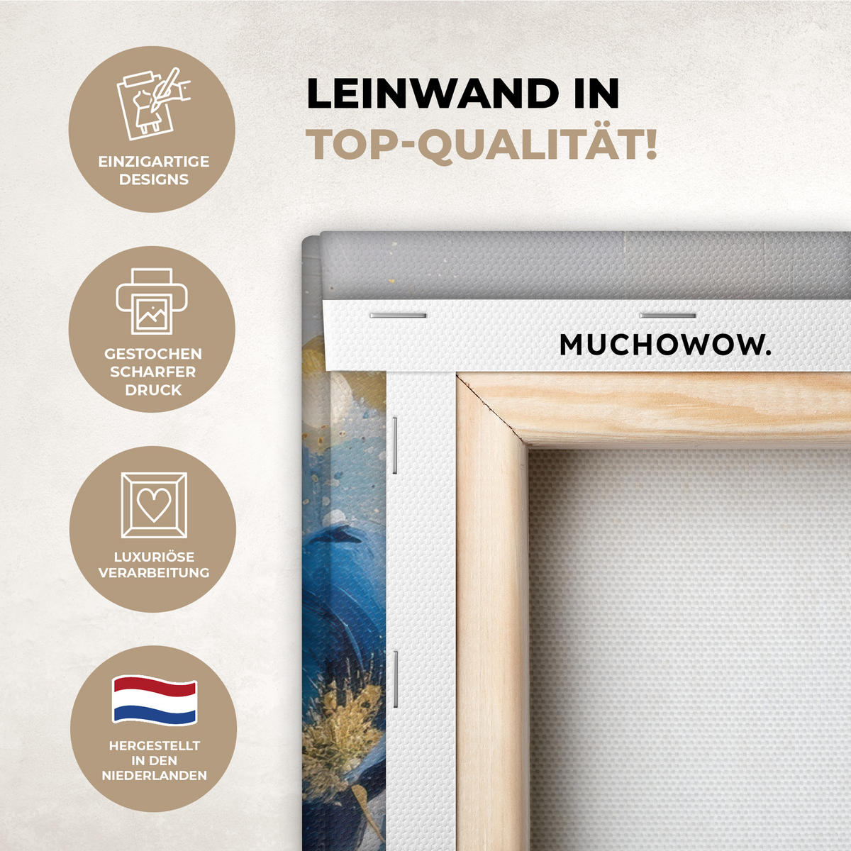 LEINWANDBILD Blumen - Blau - Abstrakt Gemälde 60x40 cm - Hellgrau, Textil (60/40cm) - MuchoWow