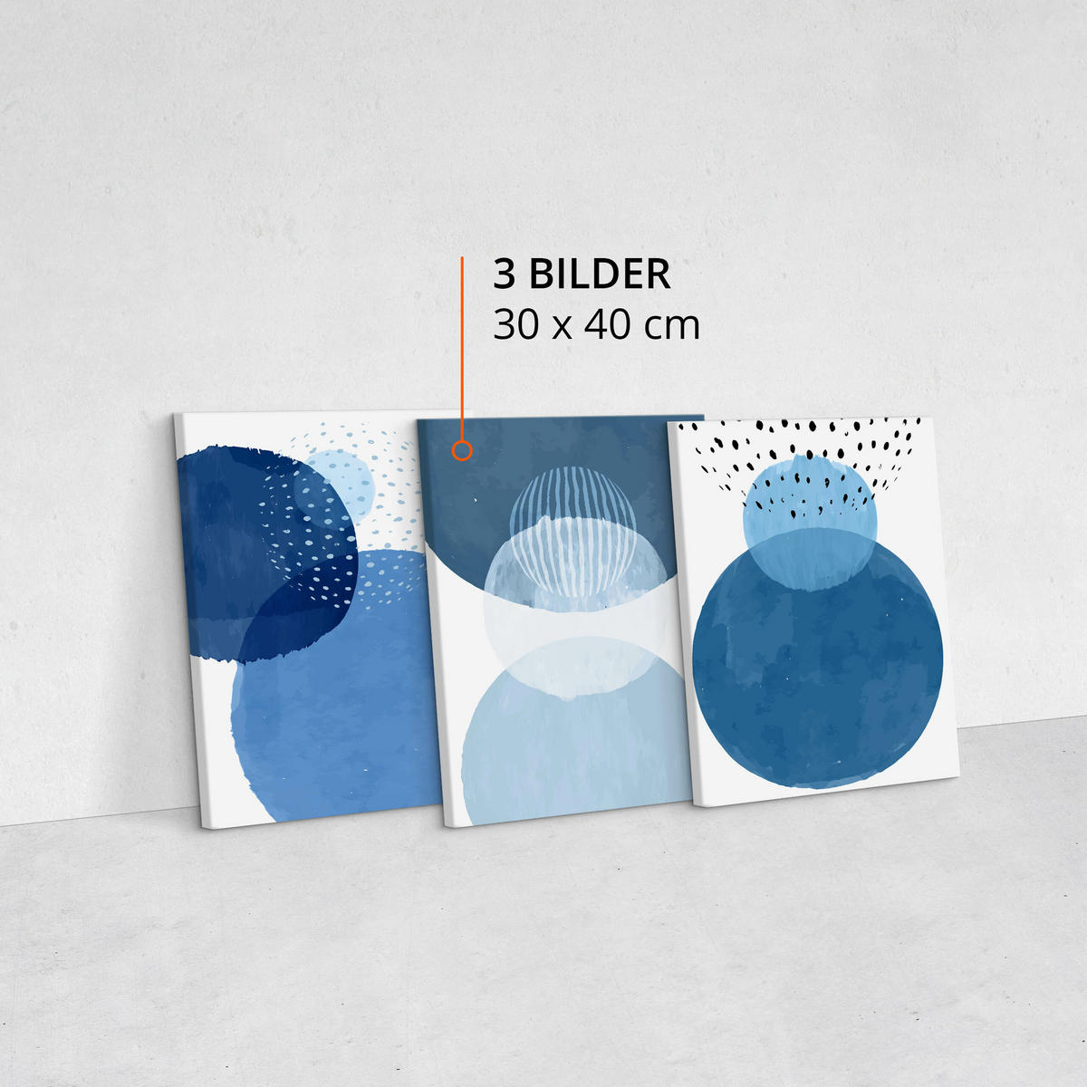 LEINWANDBILDER 3-er Set Kreise Boho Stil - Türkis/Blau, Textil (90/40cm) - Muralo