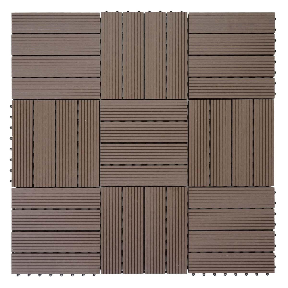 WPC BODENFLIESE 11x 30x30cm Premium Coffee linear - Braun, Kunststoff (30/30/2cm) - BERLINLODGE
