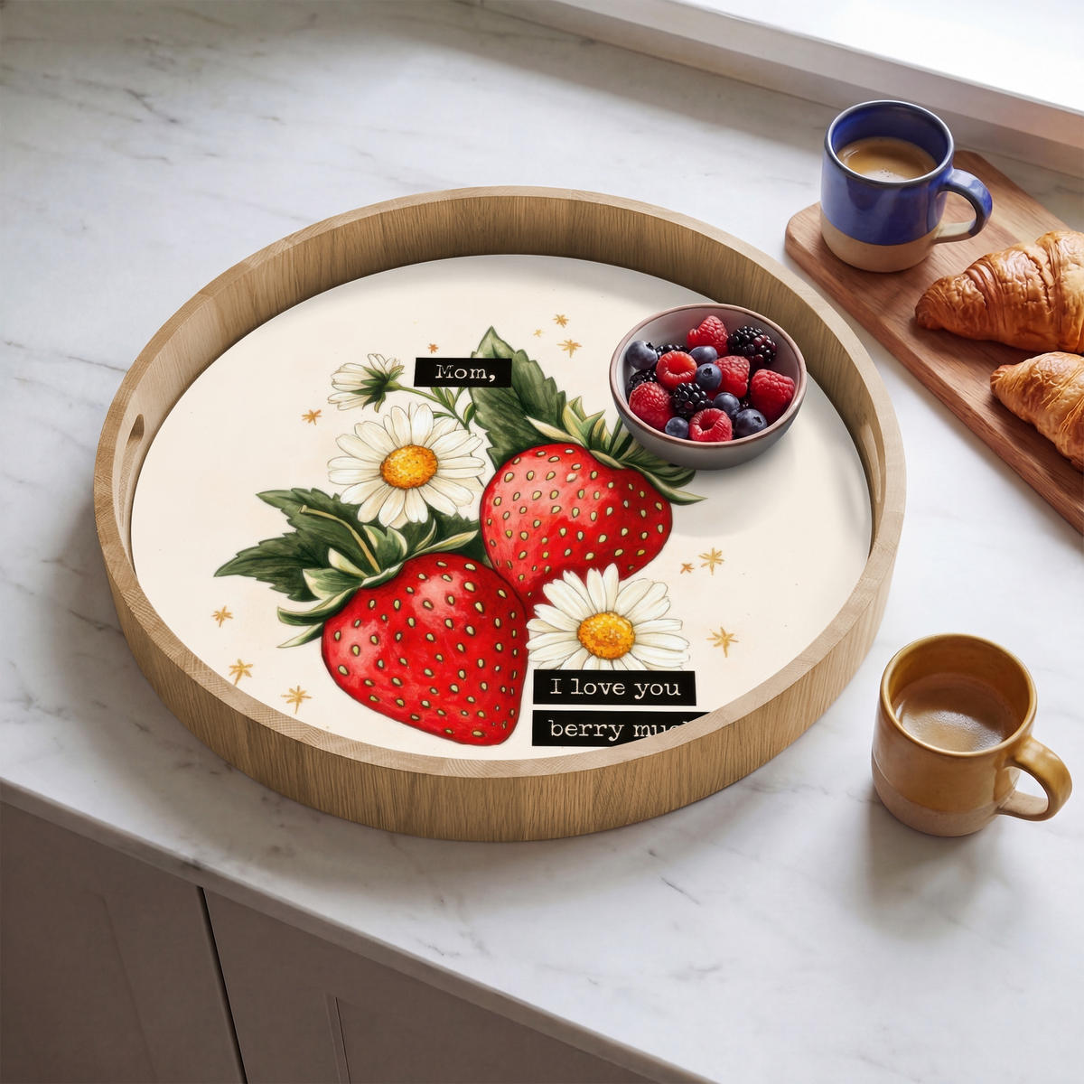TABLETT - Erdbeeren - Gänseblümchen - Zitat - Sterne - 50x50 cm - Multicolor, Holz (50/5/5cm) - OnlyWow