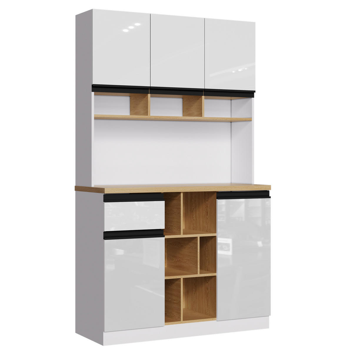 BUFFET 105/45/185 cm aus MDF mit Hochglanzfronten und verstellbaren Einlegeböden Weiß - Weiß, Holzwerkstoff (105/185/45cm) - Modenvie