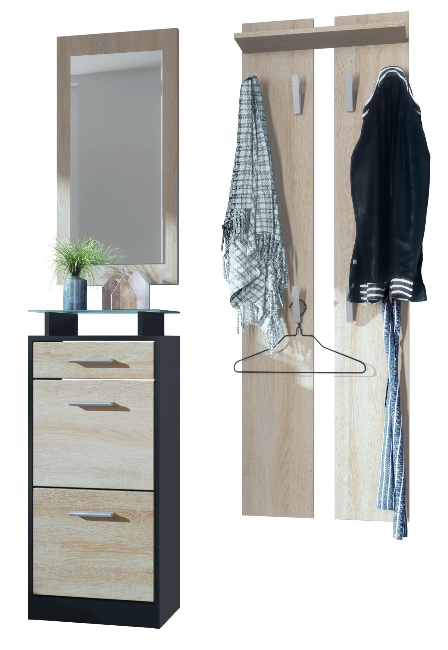 GARDEROBE Loret Front in Eiche sägerau - Eiche San Remo, Holzwerkstoff (140/200/23cm) - Vladon