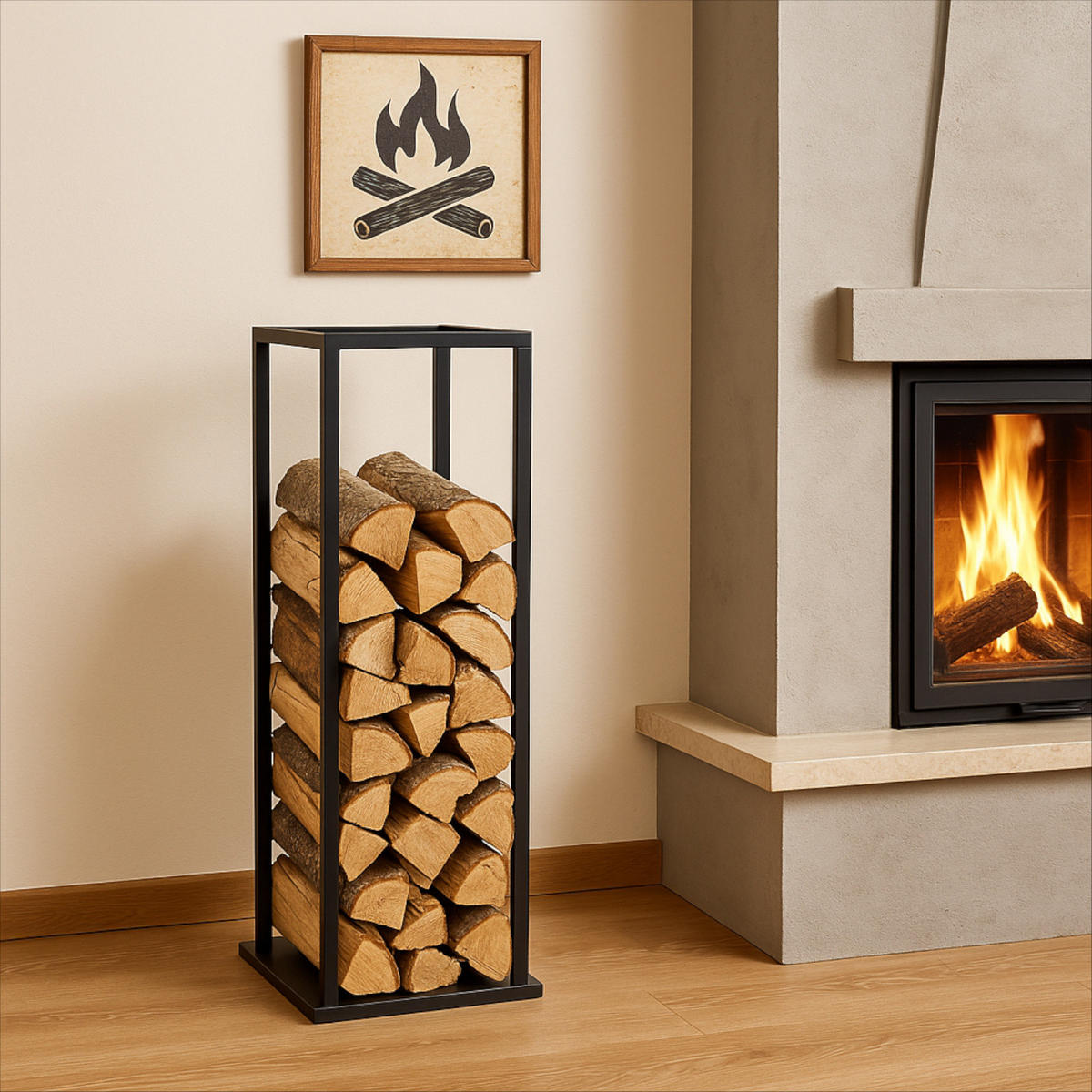 KAMINHOLZREGAL Metall Schwarz Stabil 112×33×33 cm - Schwarz, Metall (33/112/33cm) - Begryf