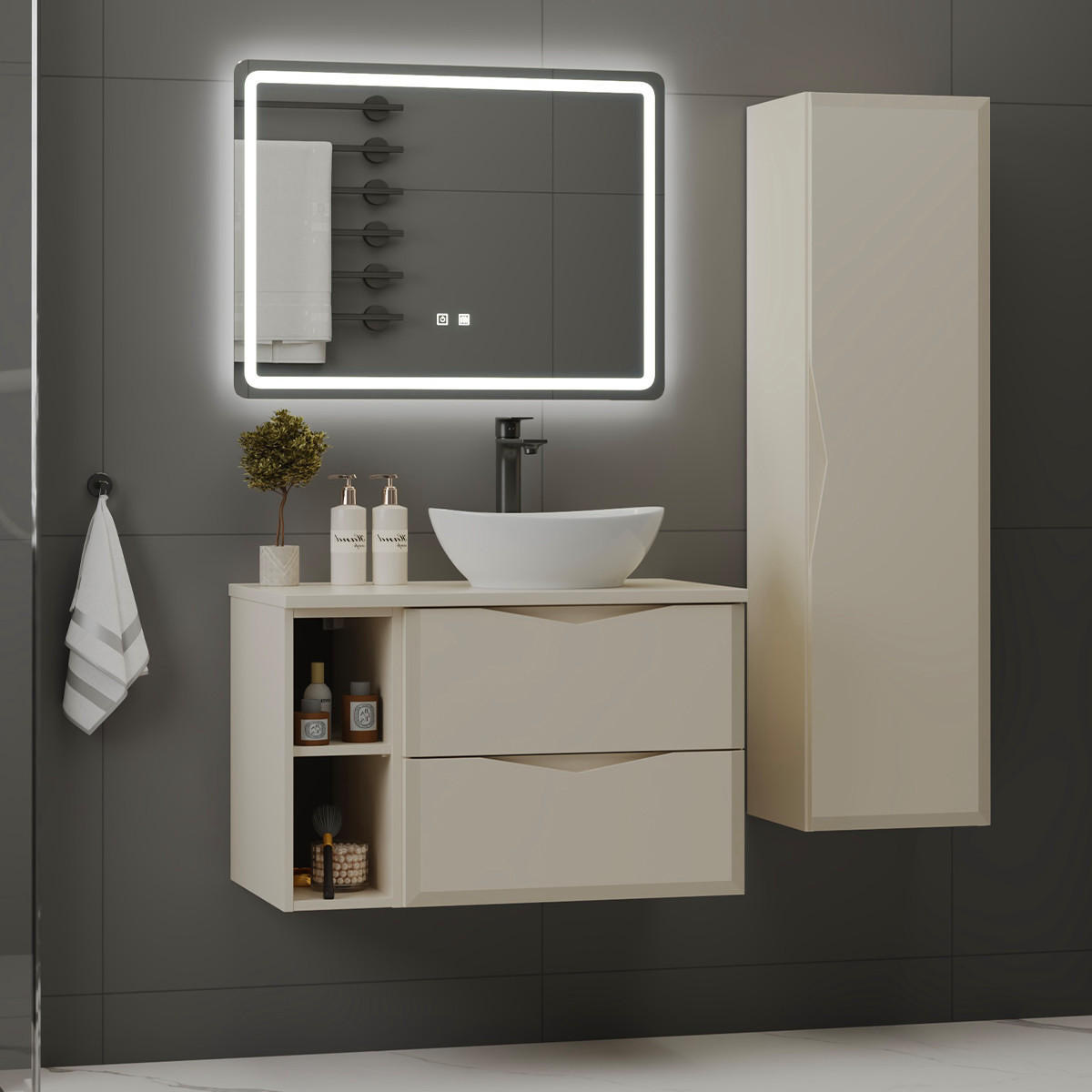 BADMÖBEL 80.6cm Ellie 2er-Set Kaschmir - Beige, Holzwerkstoff (80.6/52.2/46.5cm) - Petits-meubles