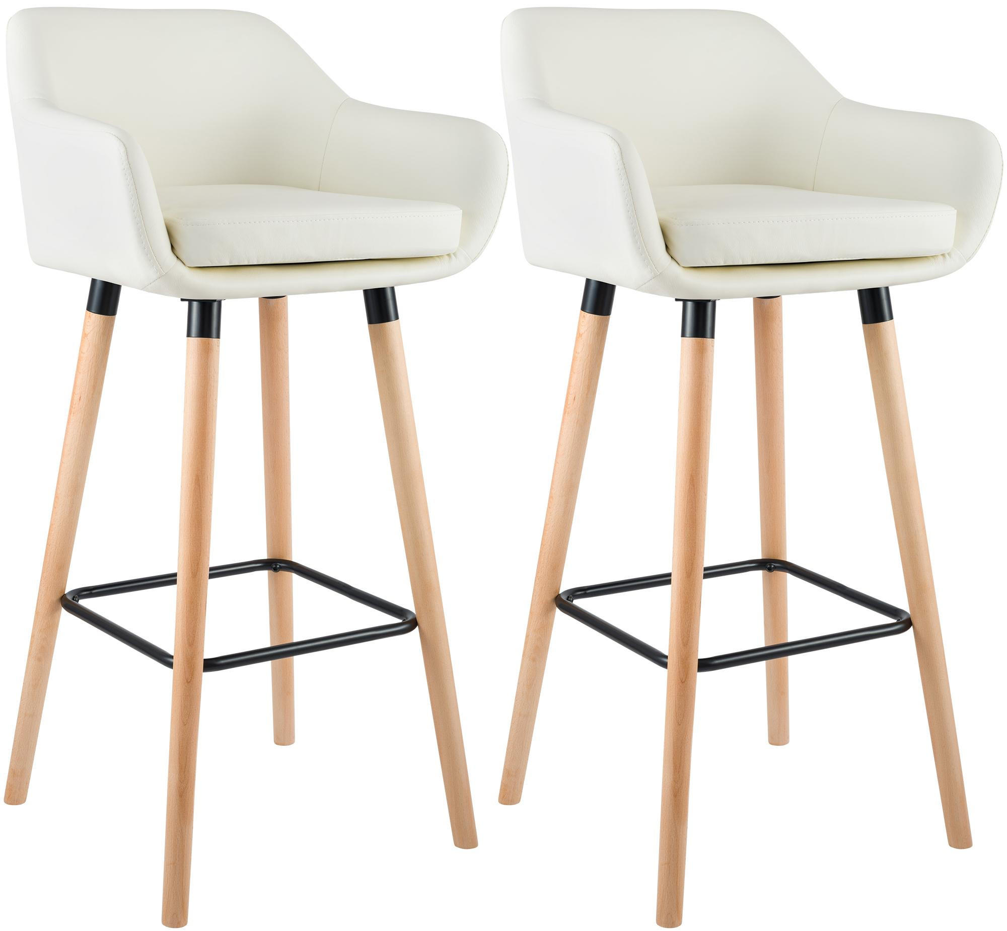 BARHOCKER 2er Set Lederlook Creme - Eukalyptusholzfarben/Creme, Holz/Textil (55/99/46cm) - CLP