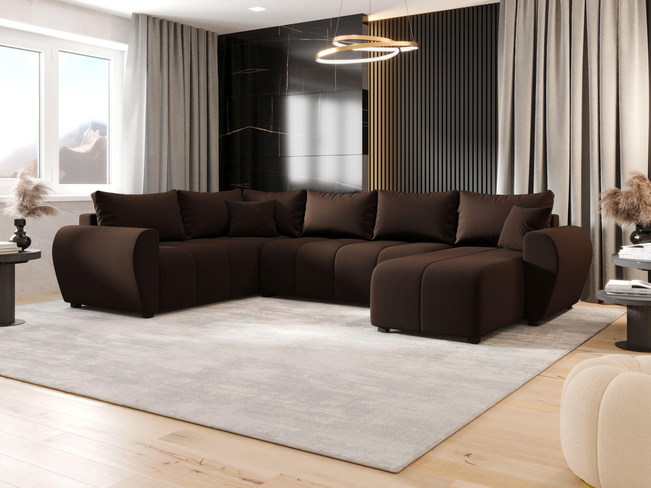 WOHNLANDSCHAFT MOLISA U PLUS Cosmic 800 Links mit Schlaffunktion - Braun, Textil (303/82/208cm) - Bedante