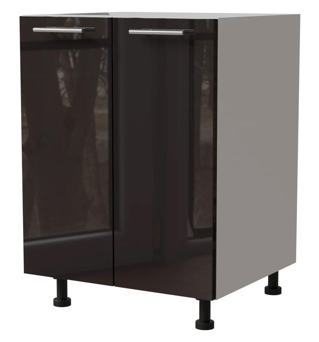 KÜCHENUNTERSCHRANK Essen D11/60 Schwarz Hochglanz / Weiß Matt 60 / 50 / 82cm - Schwarz Hochglanz/Schwarz, Holz/Holzwerkstoff (60/82/50cm) - Feldmann-Wohnen