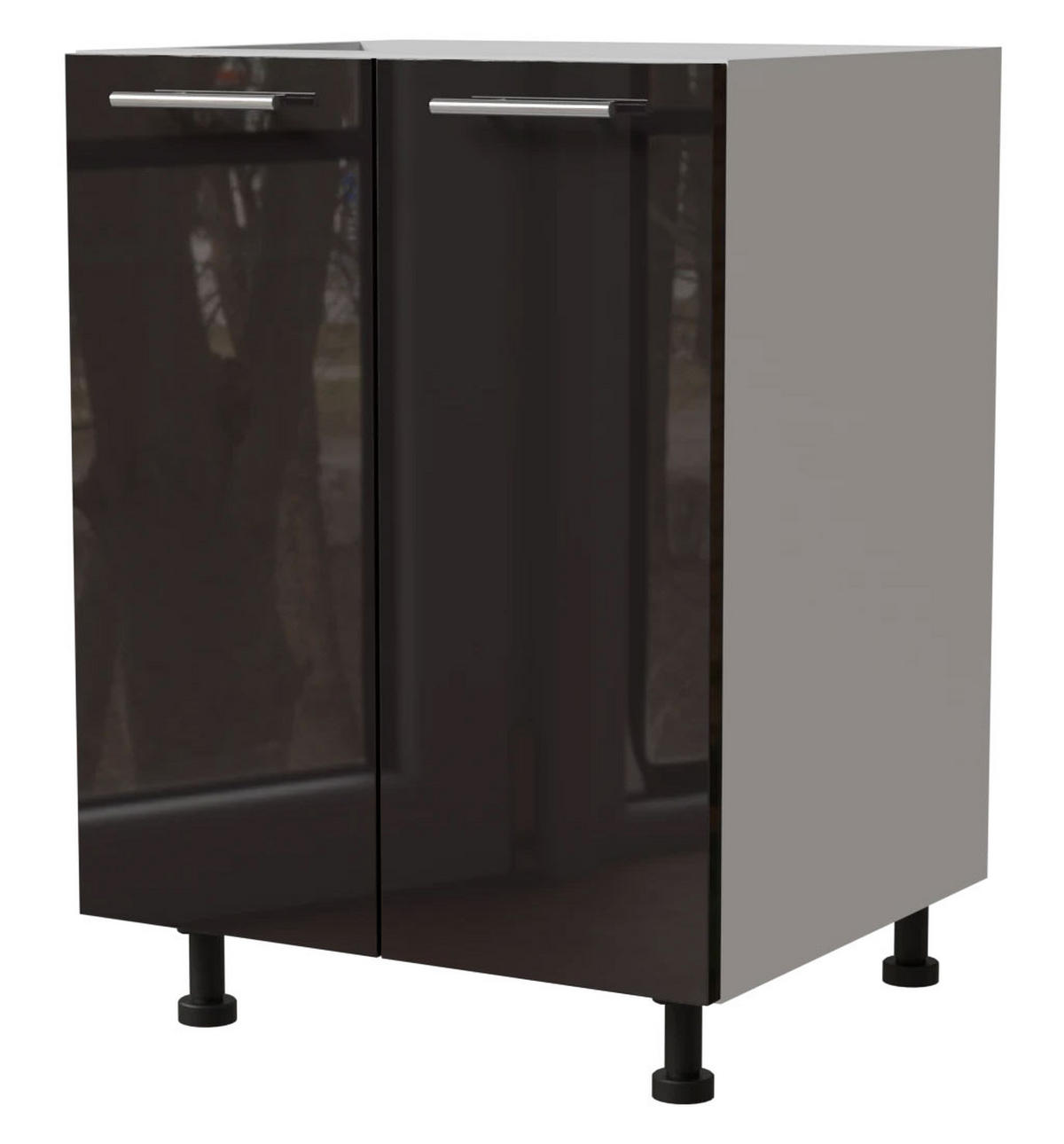 KÜCHENUNTERSCHRANK Essen D11/60 Schwarz Hochglanz / Weiß Matt 60 / 50 / 82cm - Schwarz Hochglanz/Schwarz, Holz/Holzwerkstoff (60/82/50cm) - Feldmann-Wohnen