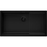 SPÜLBECKEN Praga Slim, 2-er set Alles Schwarz 86/47 cm 1 Becken + Ablauf-Set + Aufrollbare Abtropffläche ab 90er Unterschrank - Schwarz, Kunststoff (86/20/47cm) - Primagran