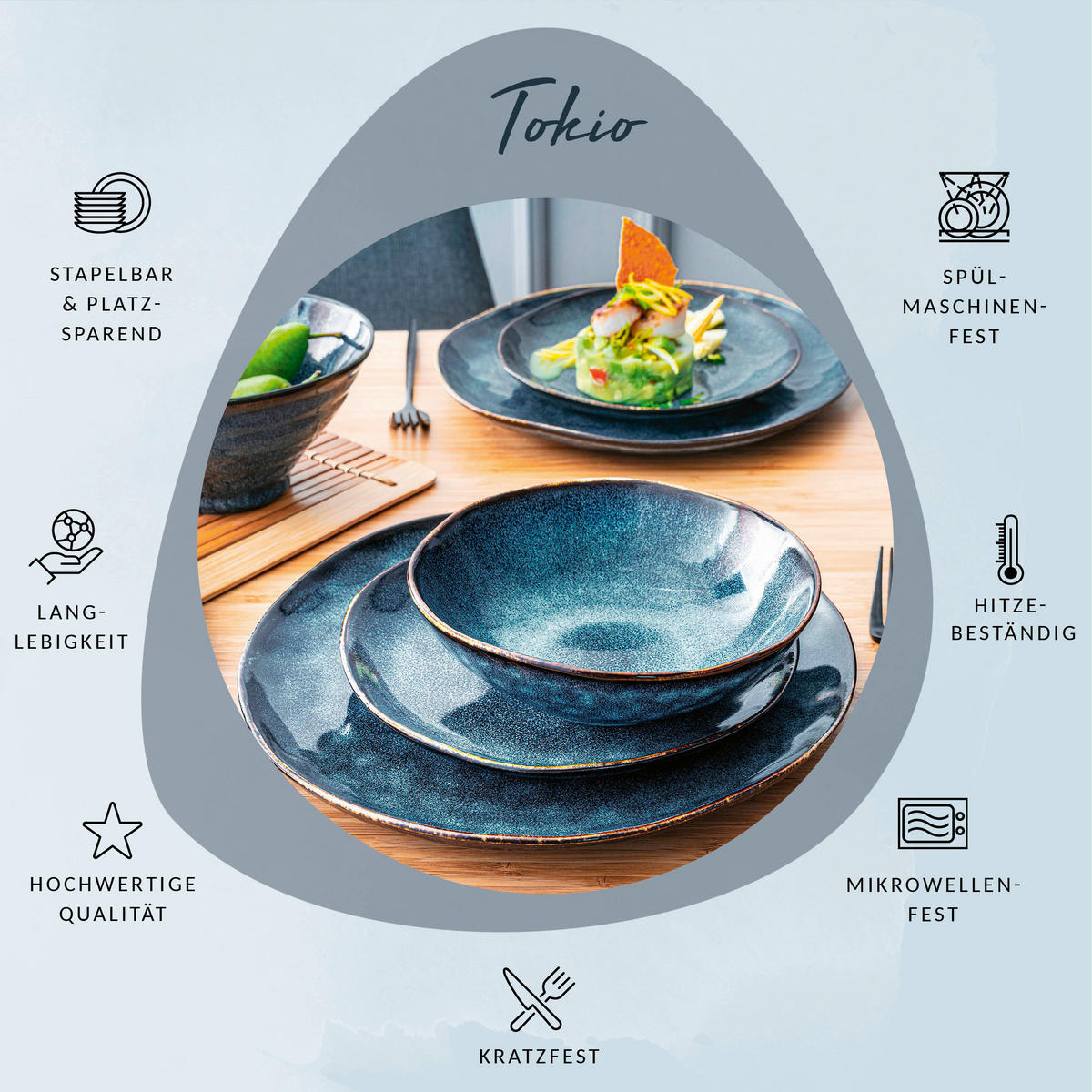 TAFELSERVICE TOKIO - 12 teilig aus Steingut - Dunkelblau, Keramik (35.4/33/36.29cm) - Sänger