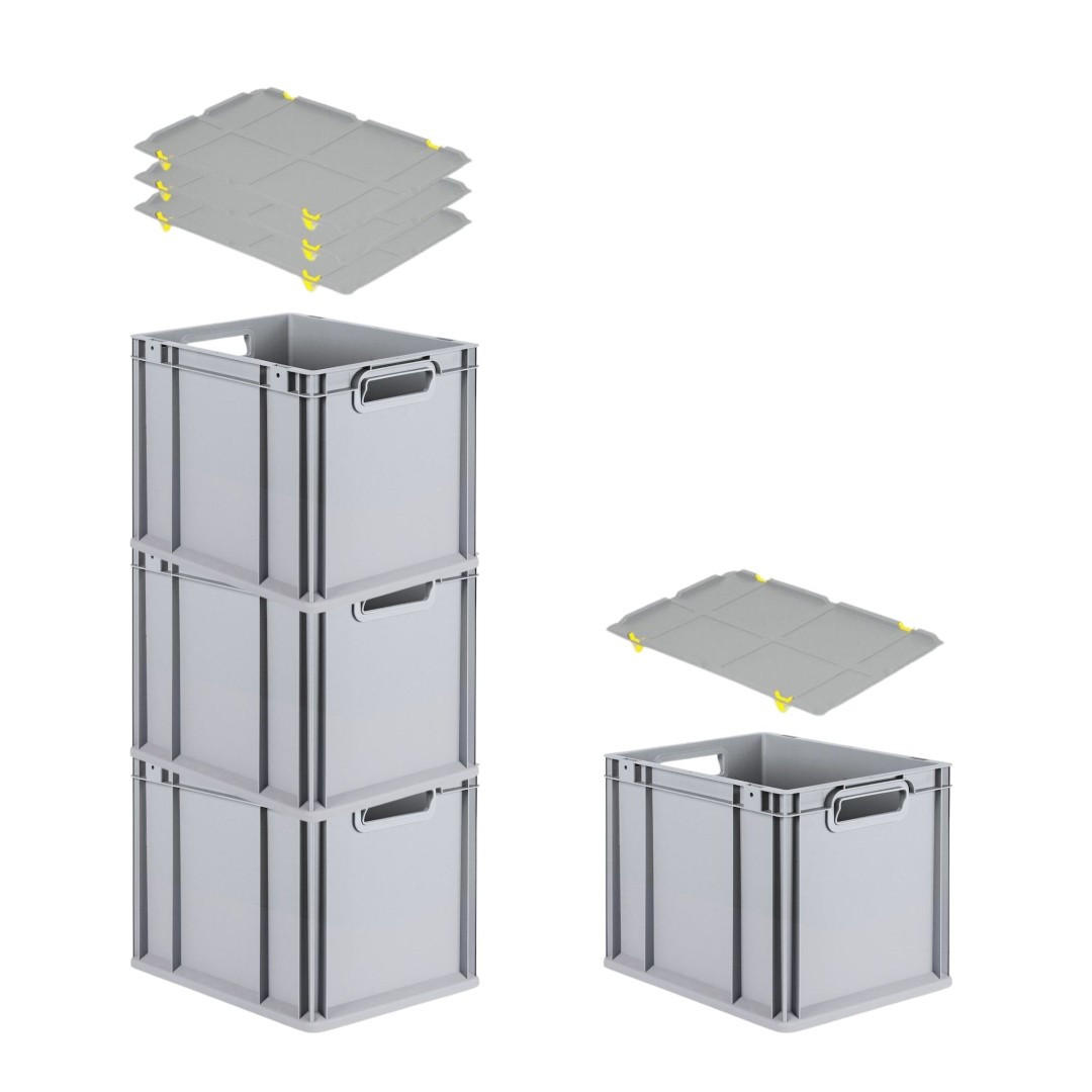 EUROBOX 4x Nextgen Economy Mit Auflagedeckel Grau/Gelb Griffe Offen 30 Liter - Gelb, Kunststoff (30/32/40cm) - PROREGAL