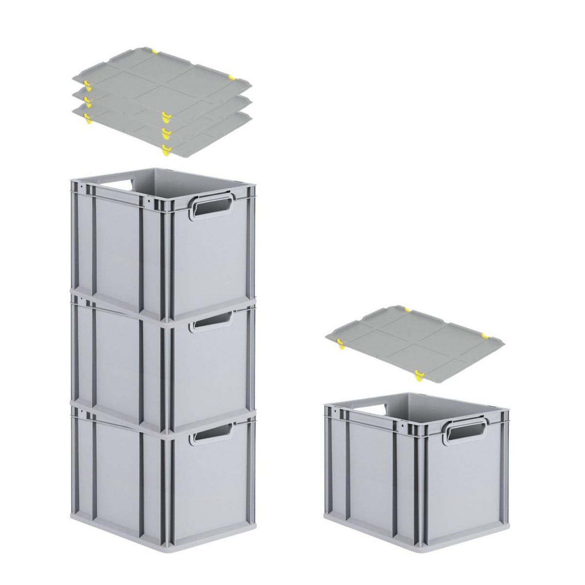 EUROBOX 4x Nextgen Economy Mit Auflagedeckel Grau/Gelb Griffe Offen 30 Liter - Gelb, Kunststoff (30/32/40cm) - PROREGAL