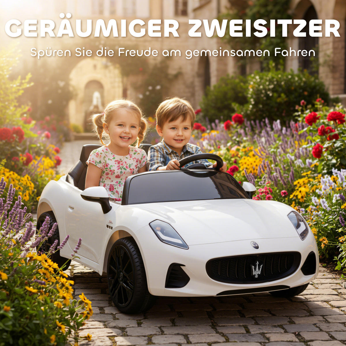 ELEKTROAUTO DE-06176 2-Sitzer mit Fernbedienung und LED Weiß - Weiß, Kunststoff/Metall (120/72/50cm) - ComfortXL