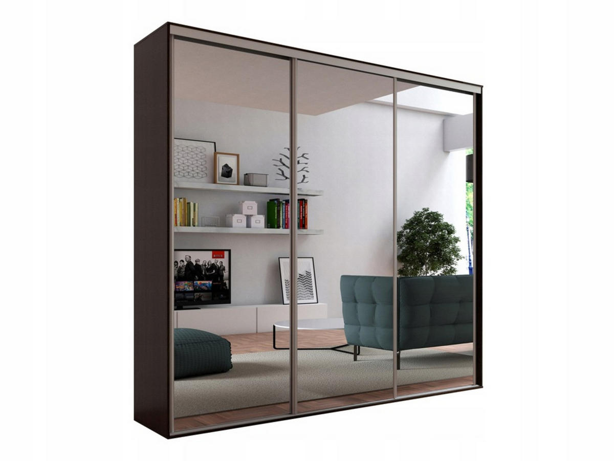 SCHIEBETÜRENSCHRANK - Kleiderschrank BORA 254 mit 3 Spiegel - Schokolade - Braun, Holzwerkstoff (254/244/62cm) - Möblo