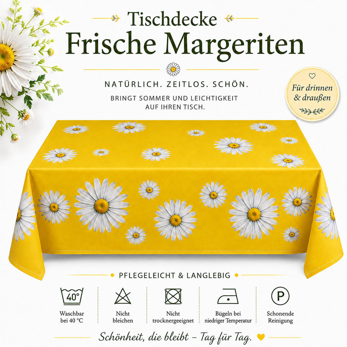 TISCHDECKE 130/170 cm gelb rechteckig Margeriten - Gelb, Textil (130/170cm) - TiborTex