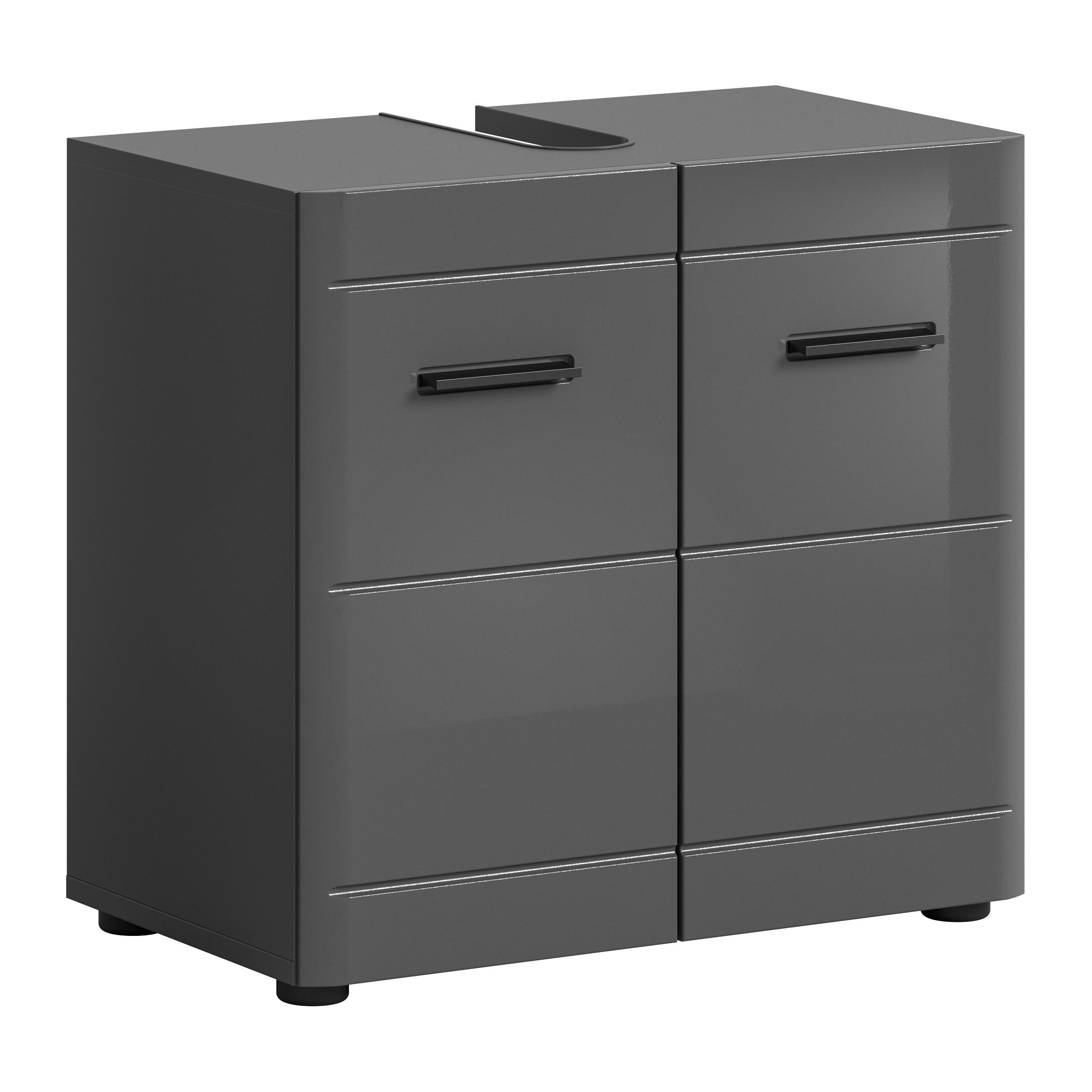 WASCHBECKENUNTERSCHRANK SOFT (B/H/T: ca. 60/56/34 cm) in grau/grau hochglanz - Grau, Holzwerkstoff (60/56/34cm)