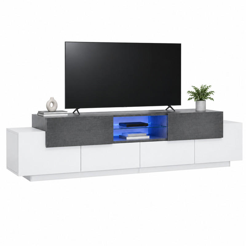 TV-ELEMENT mit LED-Beleuchtung 180 cm Weiß Grau in Marmoroptik - Grau, Holzwerkstoff (40/45/180cm) - Beauniv