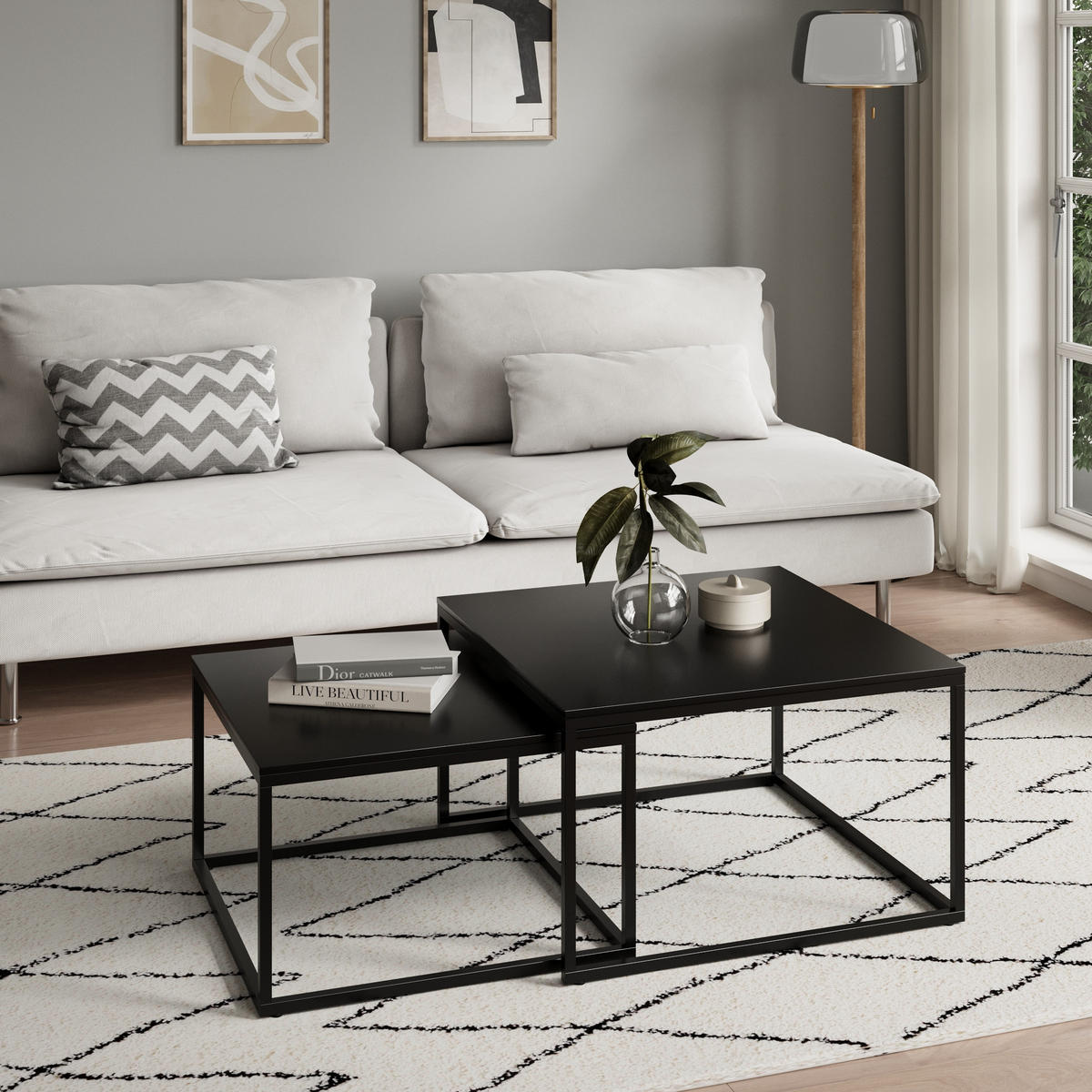 COUCHTISCH 2er Set quadratisch schwarz - Schwarz, Holzwerkstoff (70/70/42cm) - Home Collective