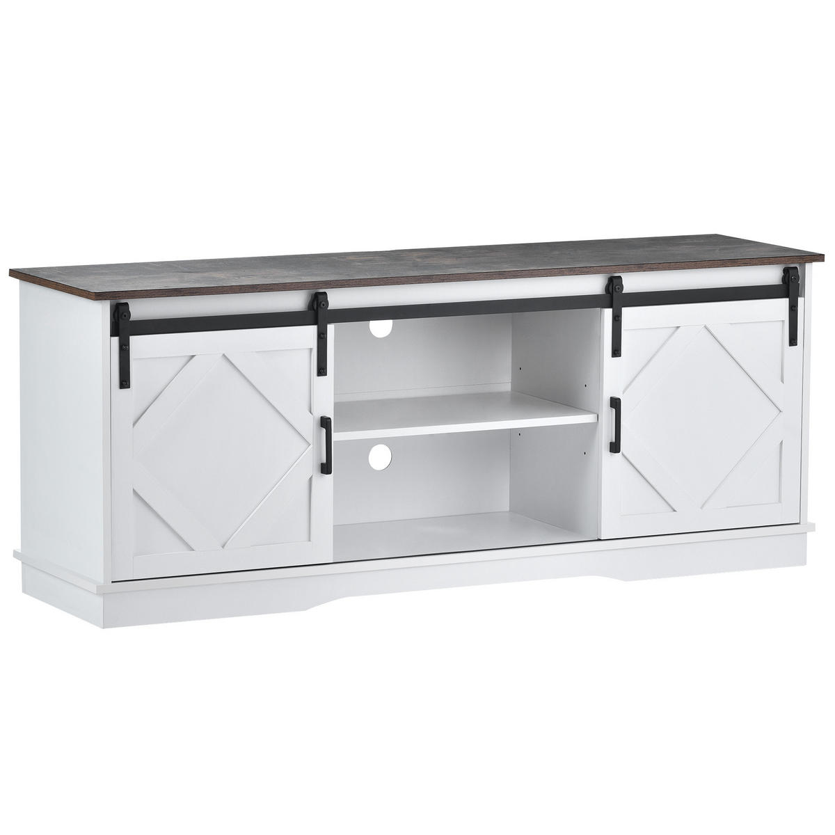 TV-ELEMENT 150/40/60 cm Weiß mit 2 Schiebetüren und Einstellbare Regale - Weiß, Holz (150/60/40cm) - Oxeza