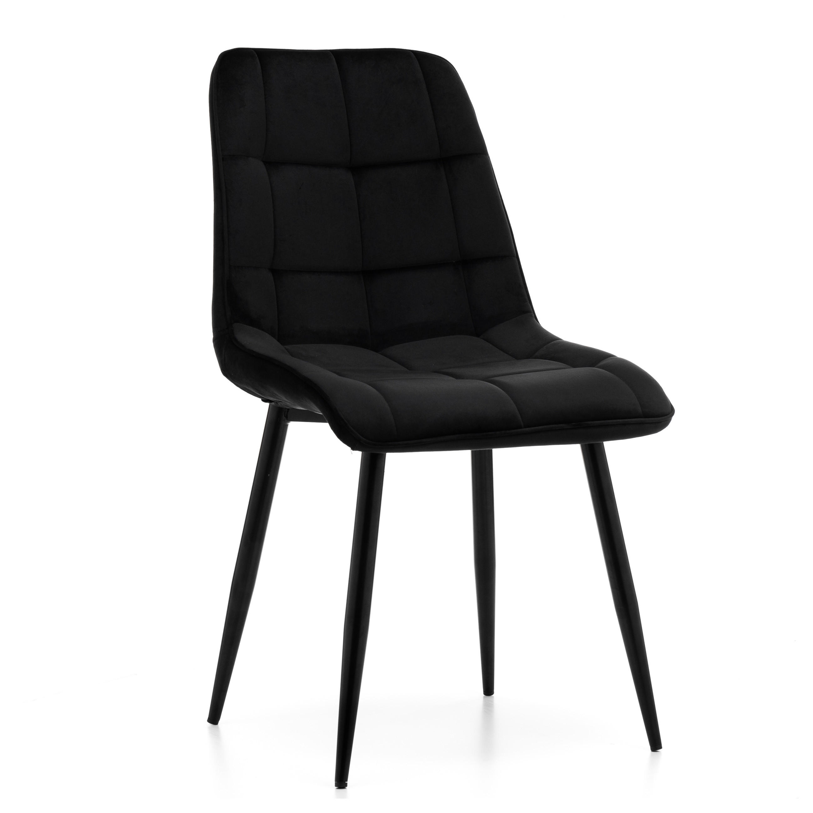 STUHL CHIC gespolsterter mit Steppung - schwarz - Samt Velours - Schwarz, Metall (50/88/47cm) - NEW HOME