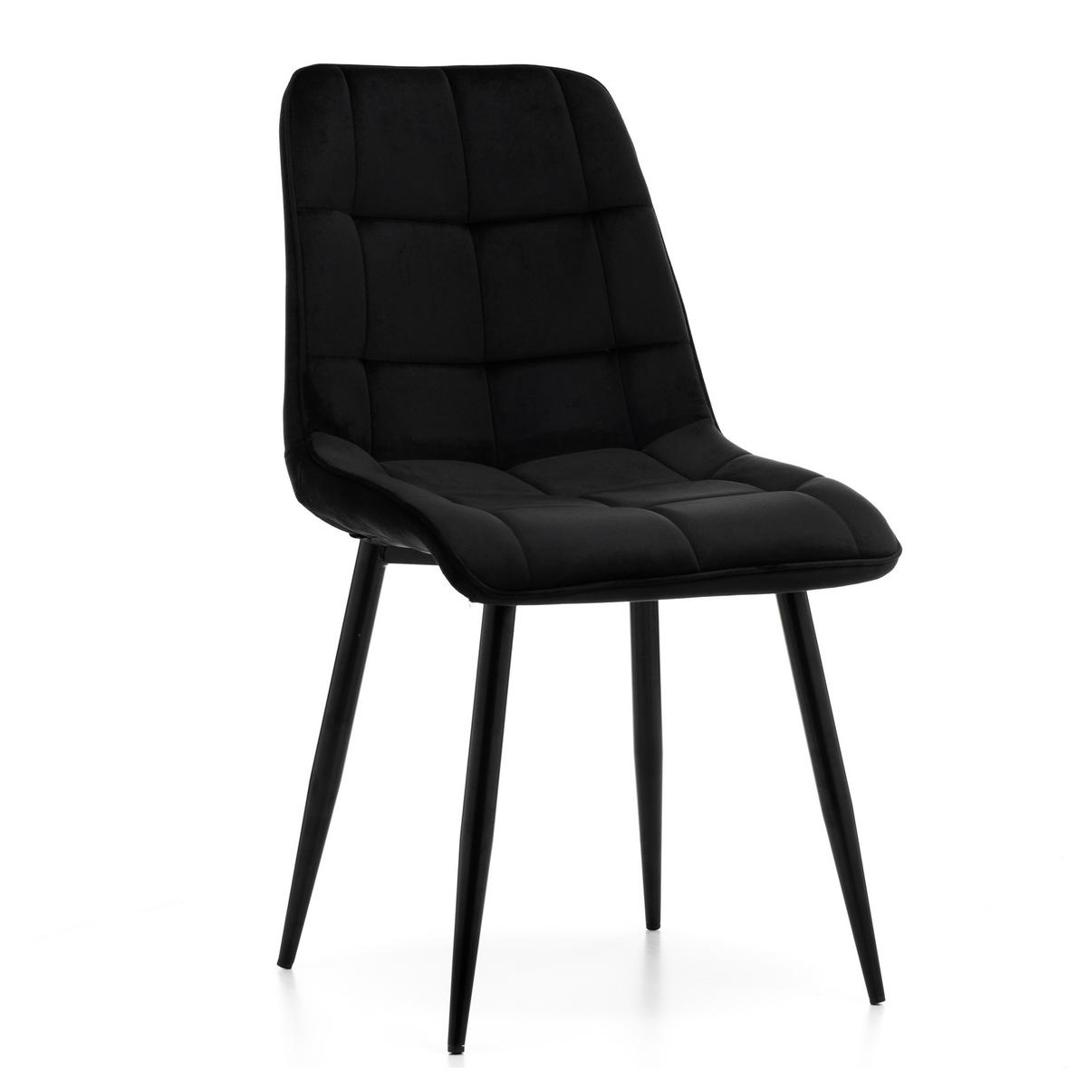 STUHL CHIC gespolsterter mit Steppung - schwarz - Samt Velours - Schwarz, Metall (50/88/47cm) - NEW HOME