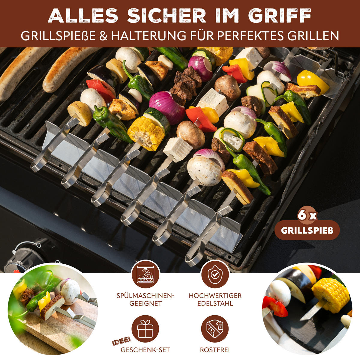 GRILLSPIESSE 6er Set, silber, Metall - Edelstahlfarben, Metall (43cm) - bremermann