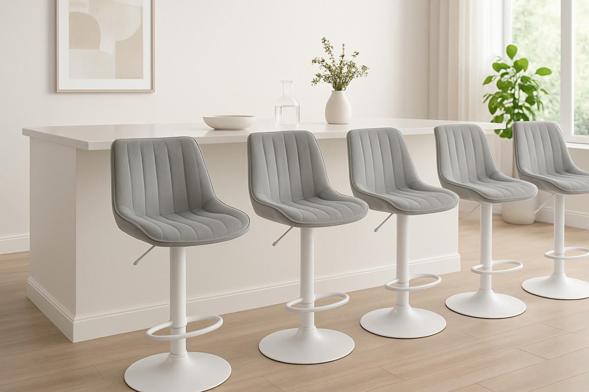 BARHOCKER Tolor Samt weiß grau - Weiß/Grau, Textil/Metall (49.5/112/50cm) - TPFLiving