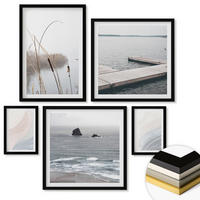 WANDBILDER 5er-Set - 50x50 cm & 20x30 cm & 40x60 cm Schwarzer Rahmen - Abstrakte Pastellwellen - Schwarz, Kunststoff (40/60cm) - ArtPrintCave