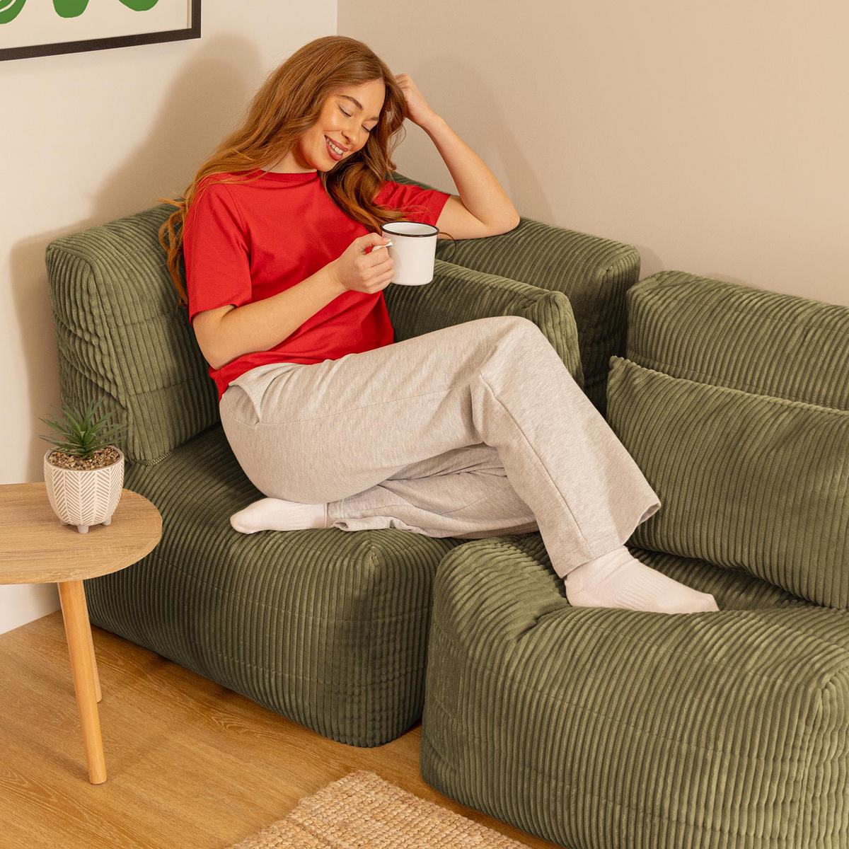 SITZSACK-SOFA 2-tlg. modular cord Noa - Salbeigrün, Textil (143/70/78cm) - icon