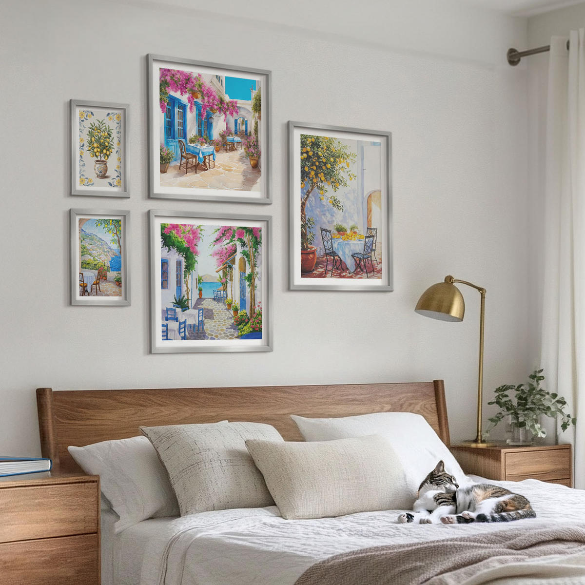 WANDBILDER 5er Set - 50x50 cm & 20x30 cm & 40x60 cm Silberner Rahmen - Berglandschaften mit einem Fluss - Silberfarben, Kunststoff (40/60cm) - ArtPrintCave