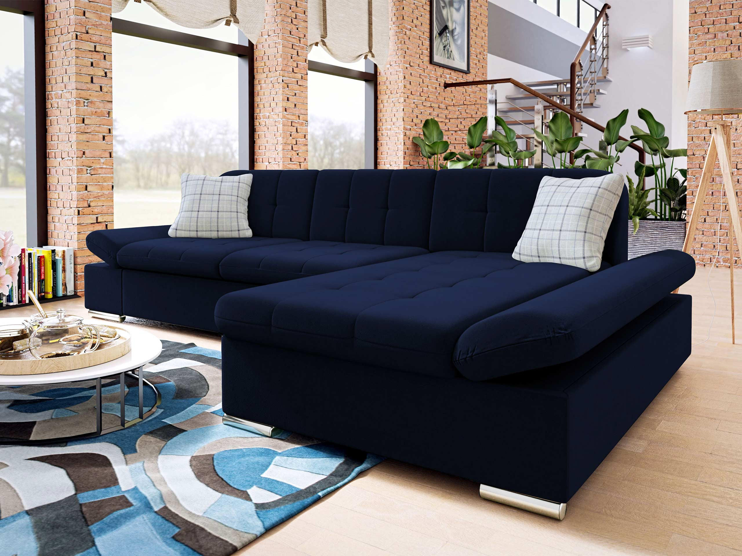 ECKSOFA Malwi Premiumi, Seite: Rechts - Dunkelblau, Holz/Textil (278/161cm) - MIRJAN24