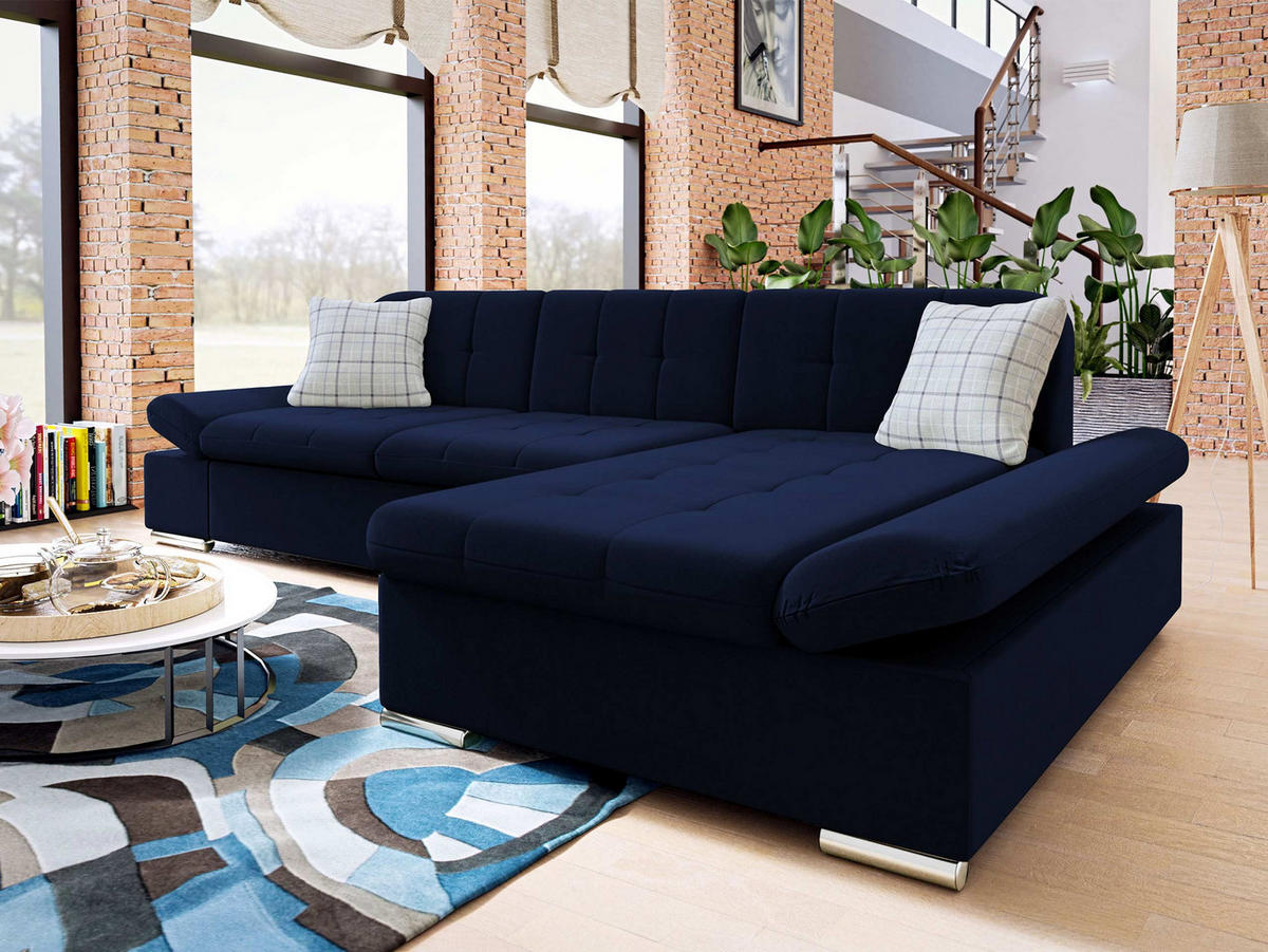 ECKSOFA Malwi Premiumi, Seite: Rechts - Dunkelblau, Holz/Textil (278/161cm) - MIRJAN24