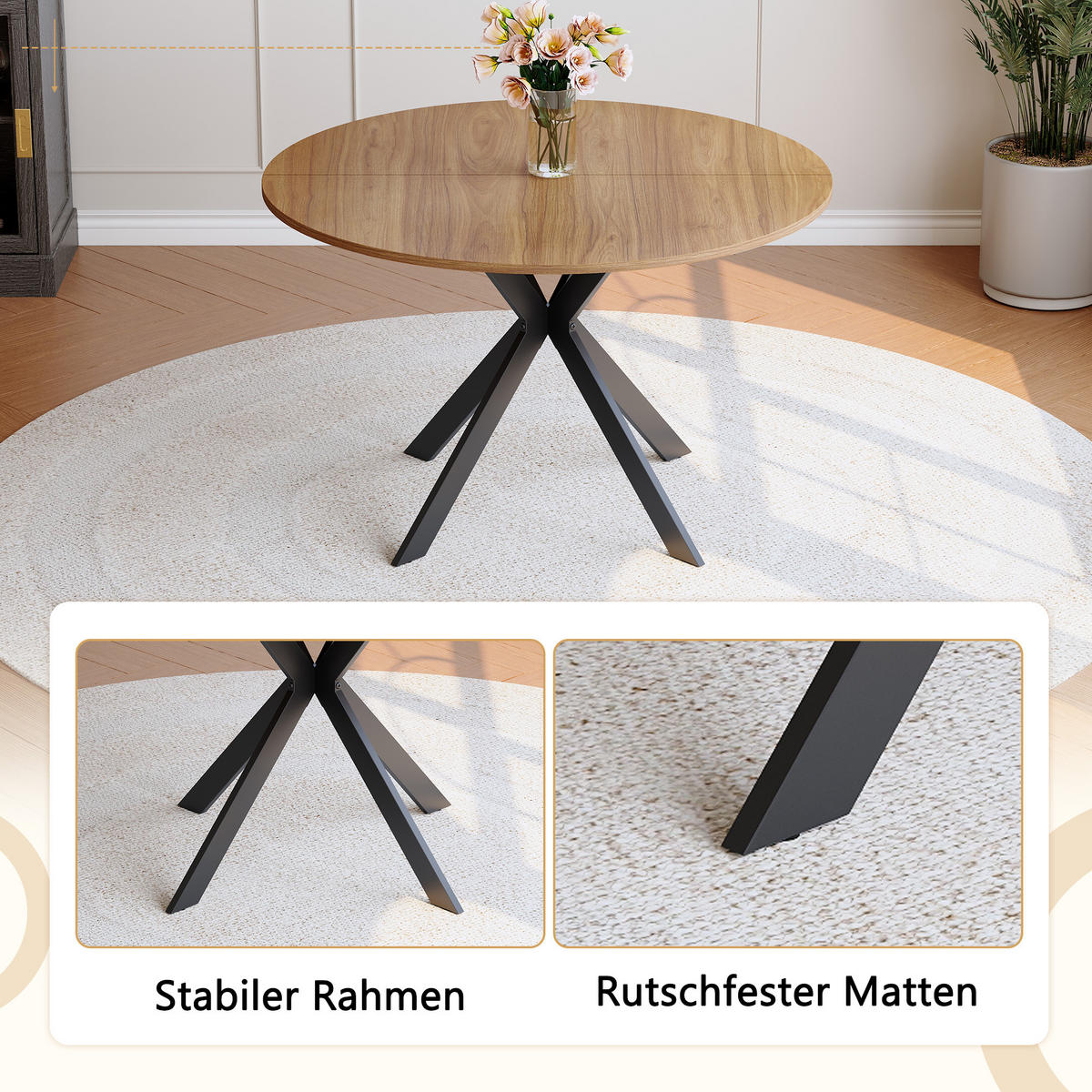 ESSTISCH Nussbaumoptik/Schwarz 110/110/76 cm - Schwarz, Holz (110/110/76cm) - PANGIVO